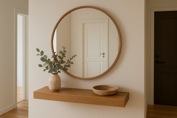 Runder Spiegel im Flur einer modernen Wohnung